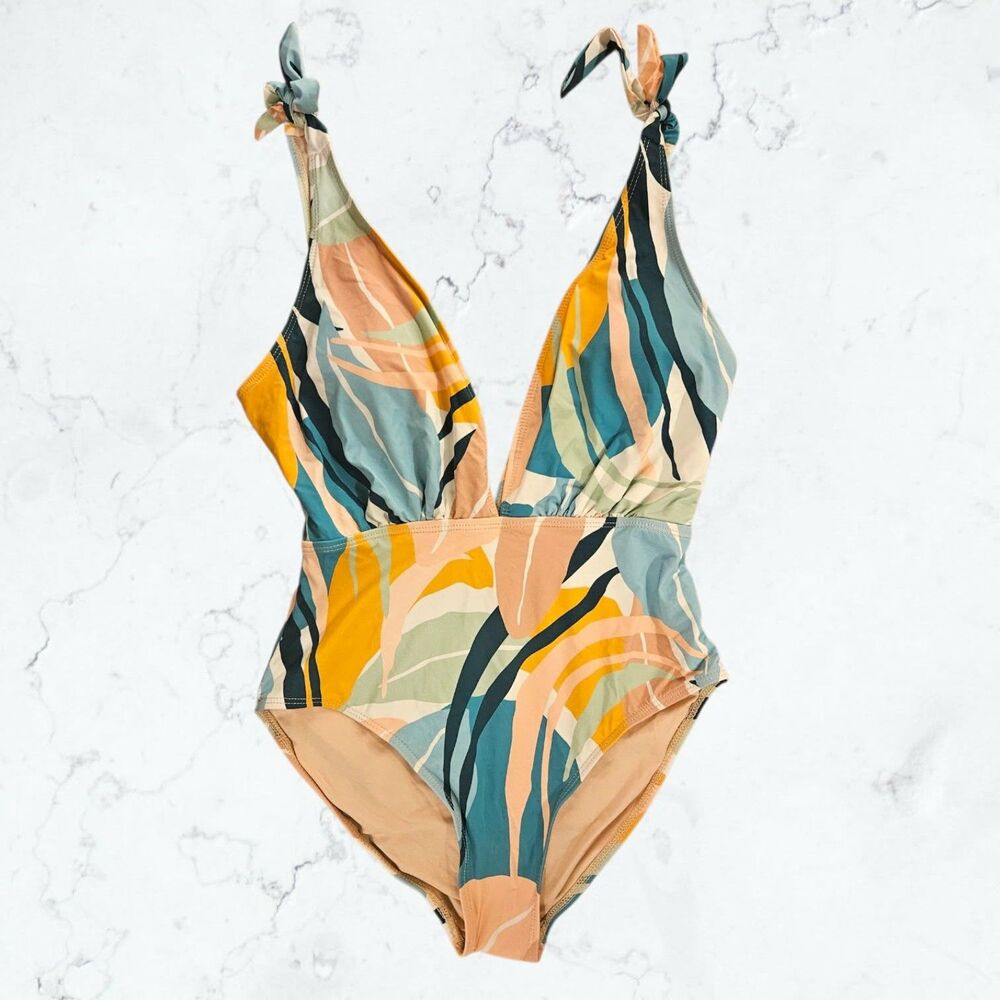 New Palms Away Tropical Blue, Yellow & Green One Piece Bathing Suit Swimsuit